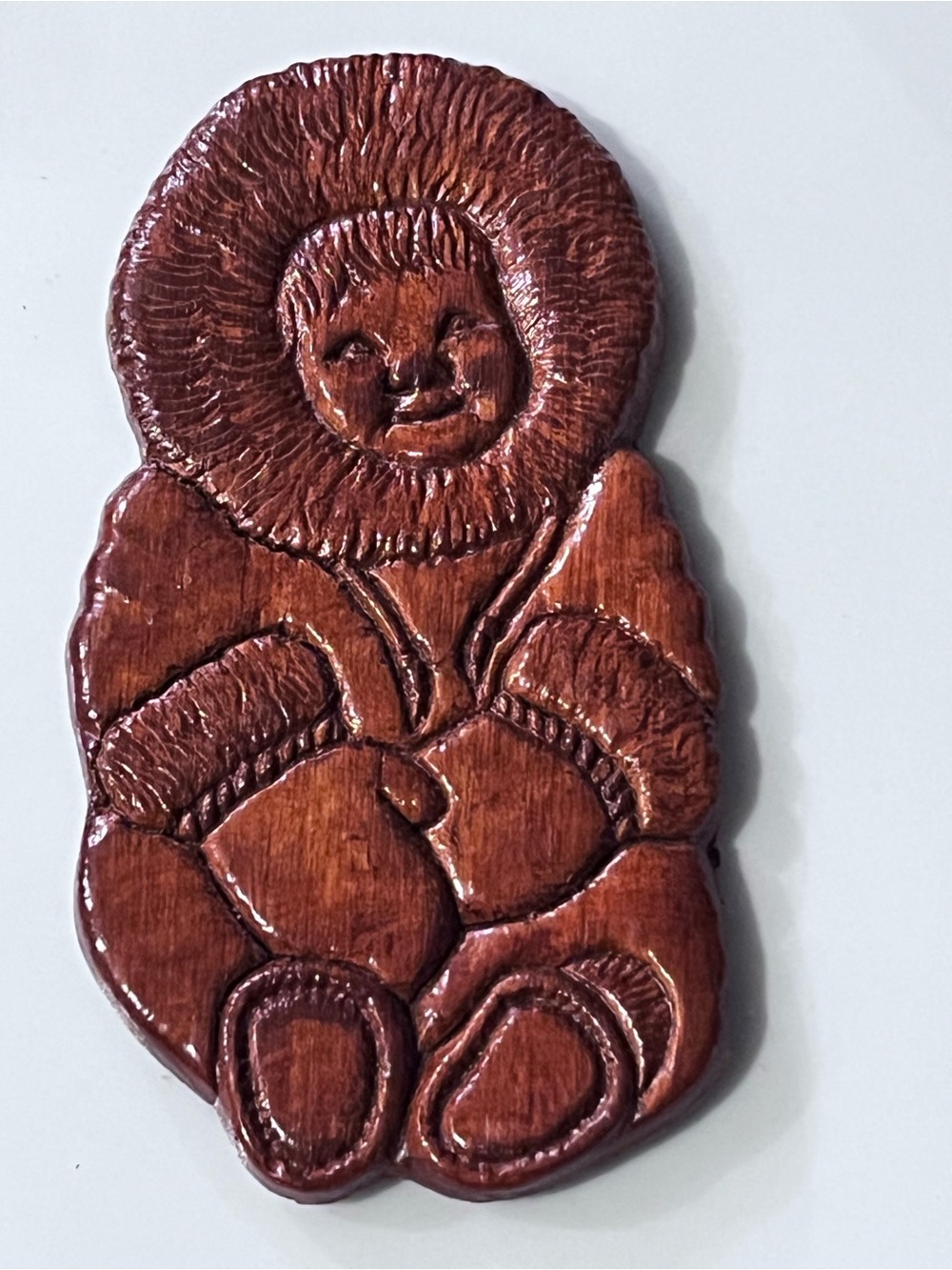 Hand-Carved Wooden Inuit Figure Wall Magnet 3”